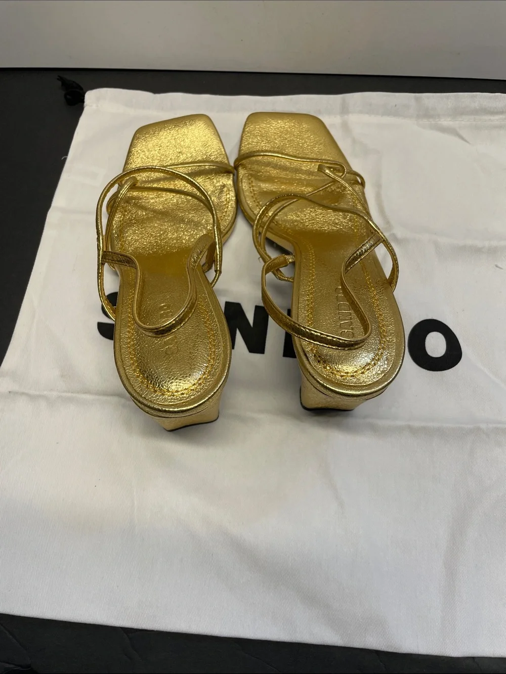 Faye Metallic Square Toe Strappy Slingback Sandals - Picture 3 of 4